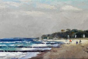 Strand von Kühlungsborn, Thomas Freund, Öl auf Leinwand, 20 x 50 cm¸ 2024