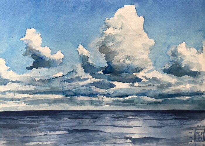 Wolken über dem Meer - Thomas Haubold, Aquarell auf Papier